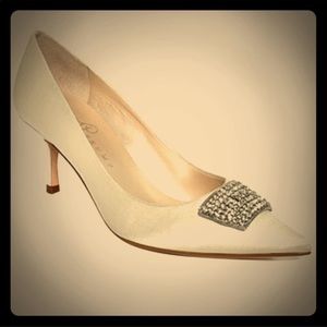 Ivanka Trump Ivory Satin Pointed Toe Kitten Heels